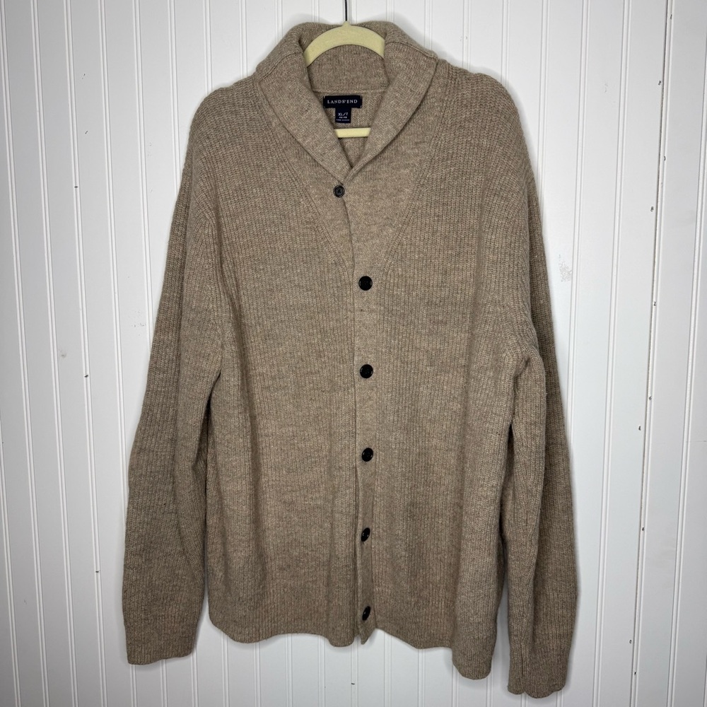 Lands’ End Knit Merino Wool Blend Shawl Collar Cardigan Sweater Size XLarge Tall